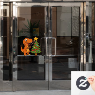 Vinilos Para Cristales Dinosaur adorable con árbol de Navidad