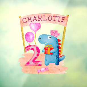 Vinilos Para Cristales Dinosaurio Cute Girly Personalizado 2 Años Cumplea