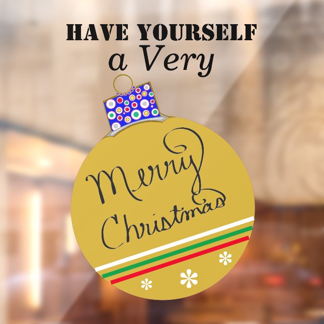 Vinilos Para Cristales Dorado Ornamet Ball Feliz Navidad Verde Rojo (Hoja 2)