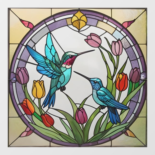 Vinilos Para Cristales Dos Hummingbirds & Tulip Flower Faux Stained Glass (Hoja)