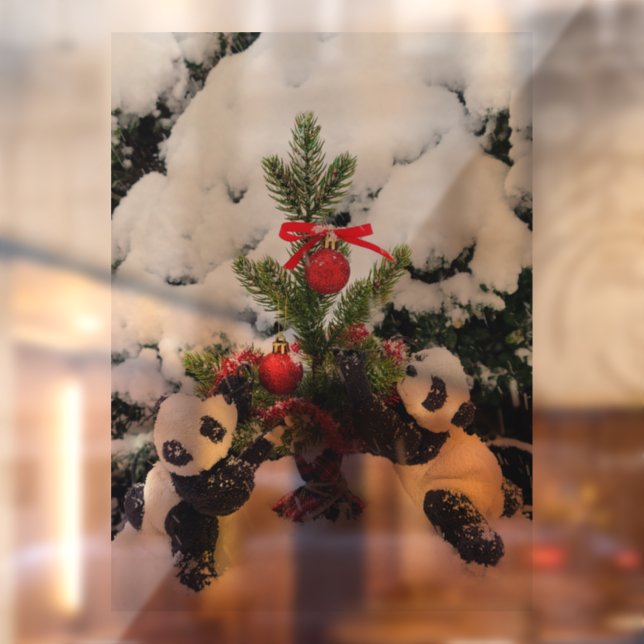 Vinilos Para Cristales Dos pandas bebé y su árbol de Navidad (Hoja 2)