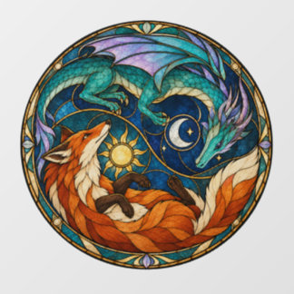 Vinilos Para Cristales Dragón Zorro Sol Luna Vidrio Emplomado