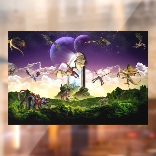 Vinilos Para Cristales Dragones voladores mágicos (Hoja 2)