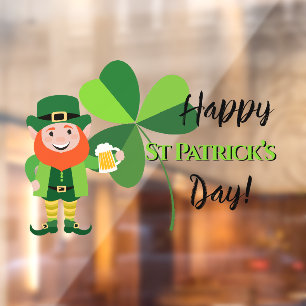 Vinilos Para Cristales Duende Trebol Feliz Día de San Patricio
