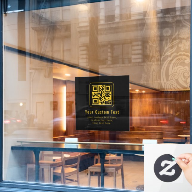 Vinilos Para Cristales Editable QR Code & Text Template | Black & Gold (Ventana de cafetería)