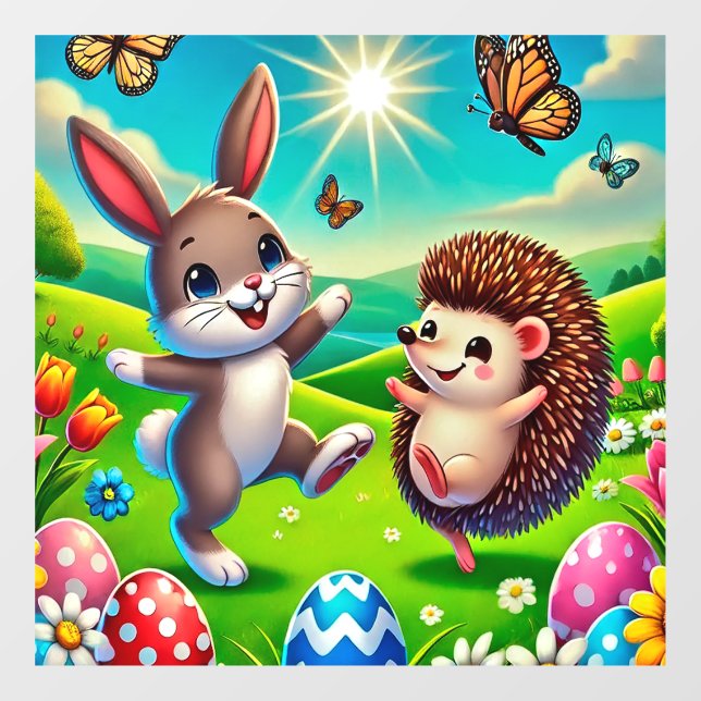 Vinilos Para Cristales Ein glücklicher Hase und Igel (Hoja)
