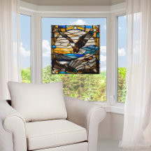 El águila calva de vidrio manchado falso en vuelo