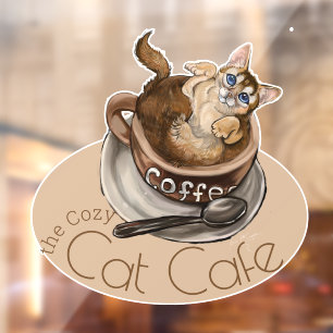 Vinilos Para Cristales El Gato Acogedor Cafe Coffee Cat