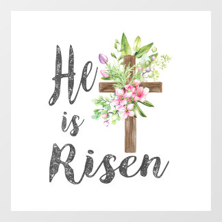Vinilos Para Cristales Él ha Resucitado Cruz Floral Vintage Feliz Pascua 