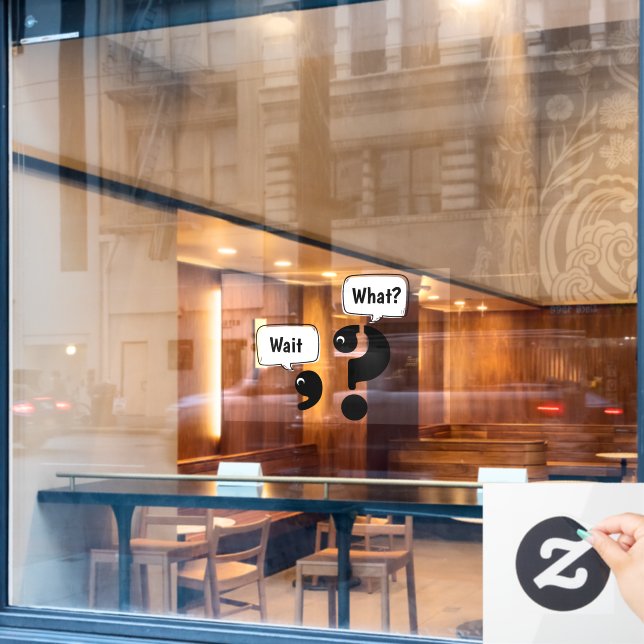 Vinilos Para Cristales ¿El signo de interrogación y la coma esperan qué? (Ventana de cafetería)