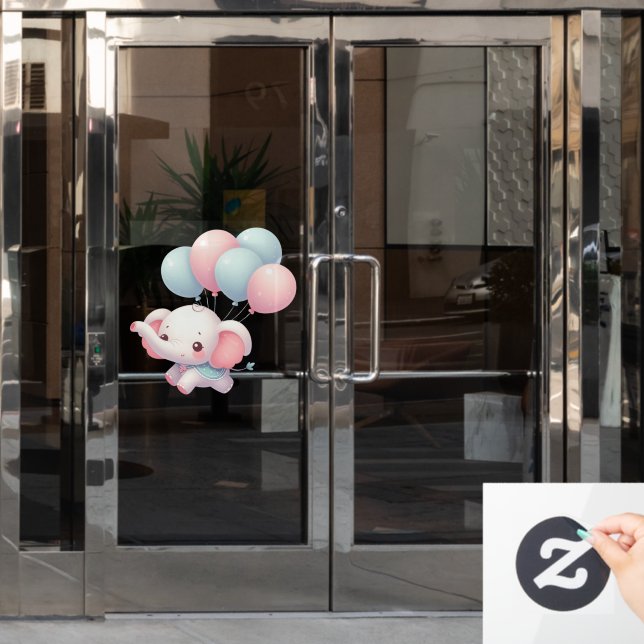 Vinilos Para Cristales elefante de bebé con globos (Puerta de oficina)