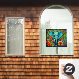 Vinilos Para Cristales Elefante Floral Colorido Faux Vidrio Manchado