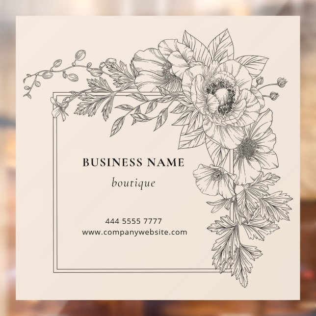 Vinilos Para Cristales Elegant Black Beige Floral Frame Nail Hair Salon  (Hoja 2)