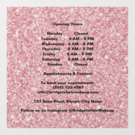 Vinilos Para Cristales Elegant Blush pink Glitter Salon Opening Hours