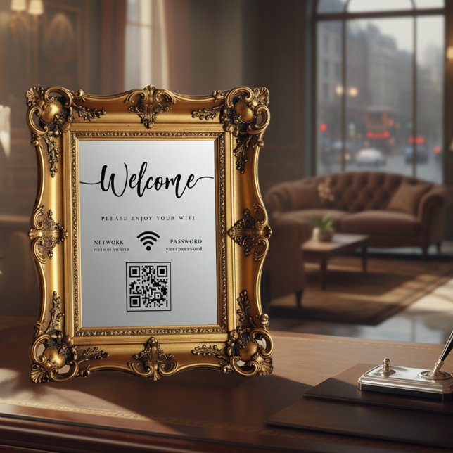 Vinilos Para Cristales Elegant Script Welcome WIFI Scannable QR Code (Elegant Script Welcome WIFI Scannable QR Code Window Cling)