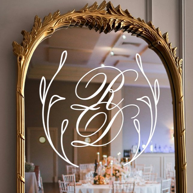 Vinilos Para Cristales Elegante Boda de guirnaldas monográficas blancas (Elegant White Script Monogram Wreath Wedding Window Cling)