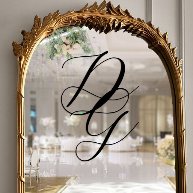 Vinilos Para Cristales Elegante Boda de Monograma con escritura negra sup (Stylish Black Script Overlapping Monogram Wedding Window Cling)