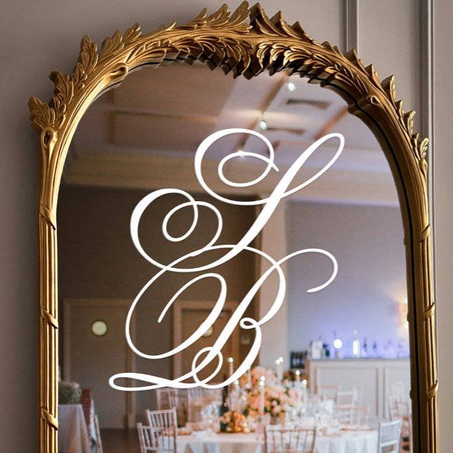 Vinilos Para Cristales Elegante Boda de Monograma Ornate White Script (Elegant Ornate White Script Monogram Wedding Window Cling)