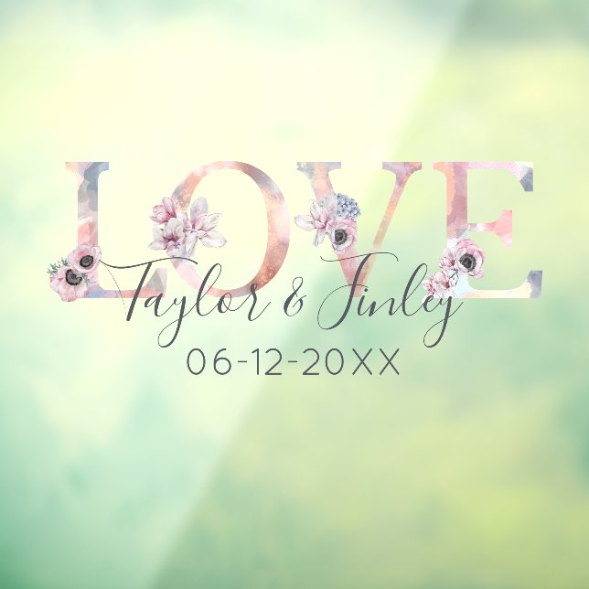 Vinilos Para Cristales Elegante Boda Rubor Floral Love Personalizado (Hoja 3)