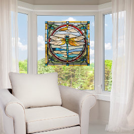 Vinilos Para Cristales Elegante Dragonfly Faux Stained Glass