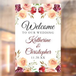 Vinilos Para Cristales Elegante floral borgoñona bienvenida a nuestro Bod