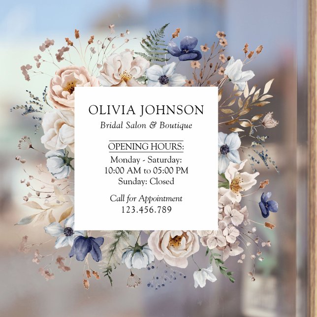 Vinilos Para Cristales Elegante Flores Azules Beige Florales Negocio (In situ)