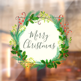 Vinilos Para Cristales Elegante Foliage de Invierno Wreath Feliz Navidad