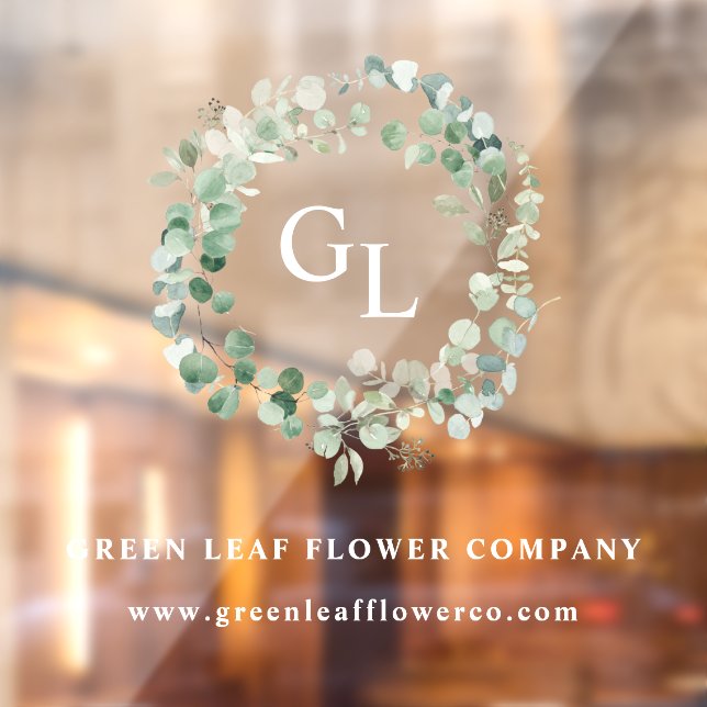 Vinilos Para Cristales Elegante Green Foliage Business Name Monogram Wind (Hoja 2)