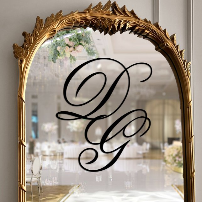 Vinilos Para Cristales Elegante Ornate Black Script Monograma Boda (Elegant Ornate Black Script Monogram Wedding Window Cling)