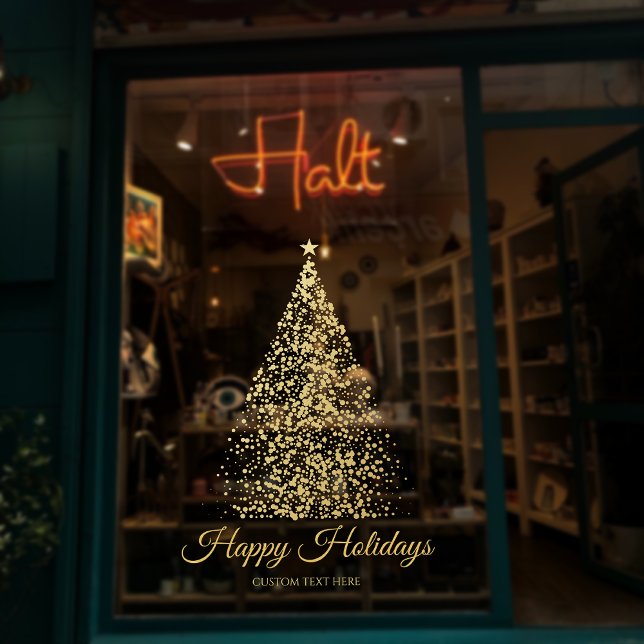 Vinilos Para Cristales Elegante vacaciones de negocios en árbol de Navida (Elegant Gold Christmas Tree Business Holiday Window Cling)
