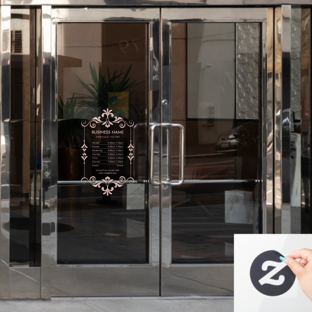Vinilos Para Cristales Elegante ventana Rosa Horas de apertura comercial (Puerta de oficina)