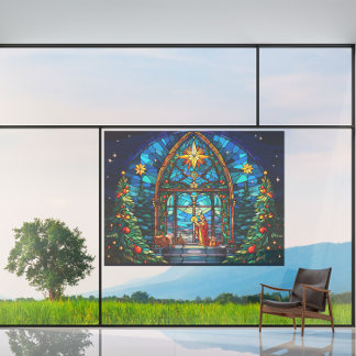 Vinilos Para Cristales Escena de la Natividad de Vidrio Manchado Navidad