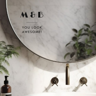 Vinilos Para Cristales Espejo de baño de boda con monograma negro moderno