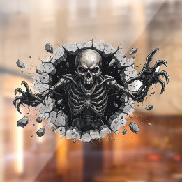 Vinilos Para Cristales Esqueleto 3D Rompiendo Pared Halloween
