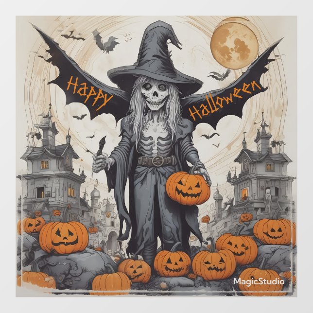 Vinilos Para Cristales Esqueleto alado AI Halloween Ventana Cling Decal (Hoja)