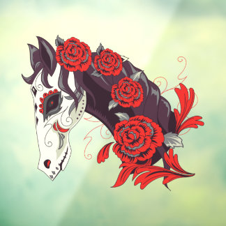 Vinilos Para Cristales Esqueleto del Día de los Caballos Muertos con Rosa