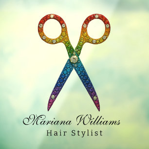 Vinilos Para Cristales estilista de cabello arcoiris purpurina Tijera sal