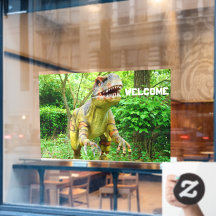 Expresión alegre de dinosaurio que da la bienvenid
