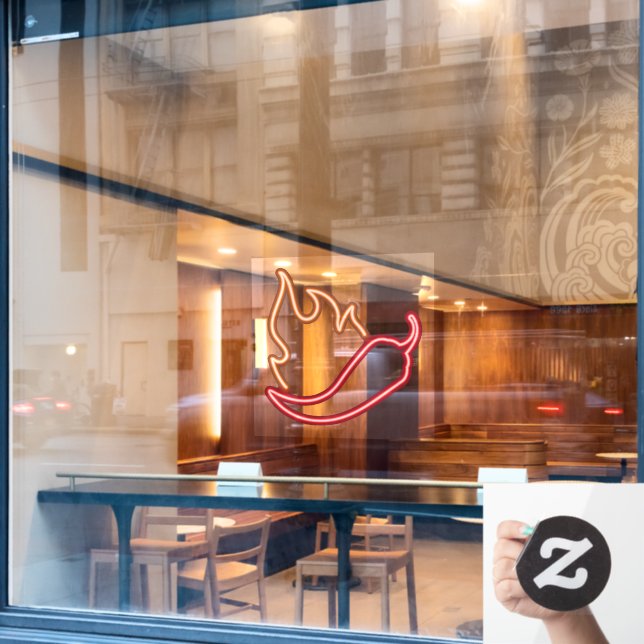 Vinilos Para Cristales Falso Pimiento Rojo de Neón Naranja Llama (Ventana de cafetería)