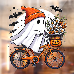Vinilos Para Cristales Fantasma retro en Halloween en bicicleta