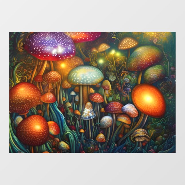 Vinilos Para Cristales Fantasy Mushrooms Window Cling (Hoja)