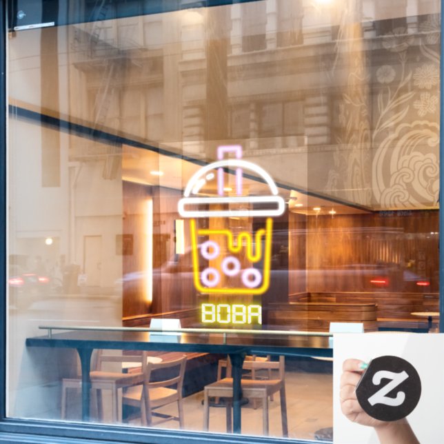 Vinilos Para Cristales Faux Neon Boba Bubble Tea Front (Ventana de cafetería)