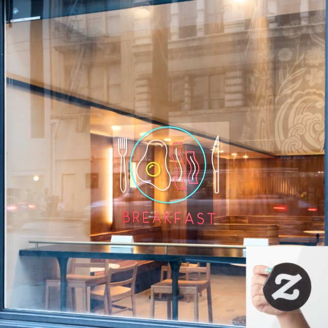 Vinilos Para Cristales Faux Neon Breakfast Rótulo Huevos Fritos Bacon On  (Ventana de cafetería)