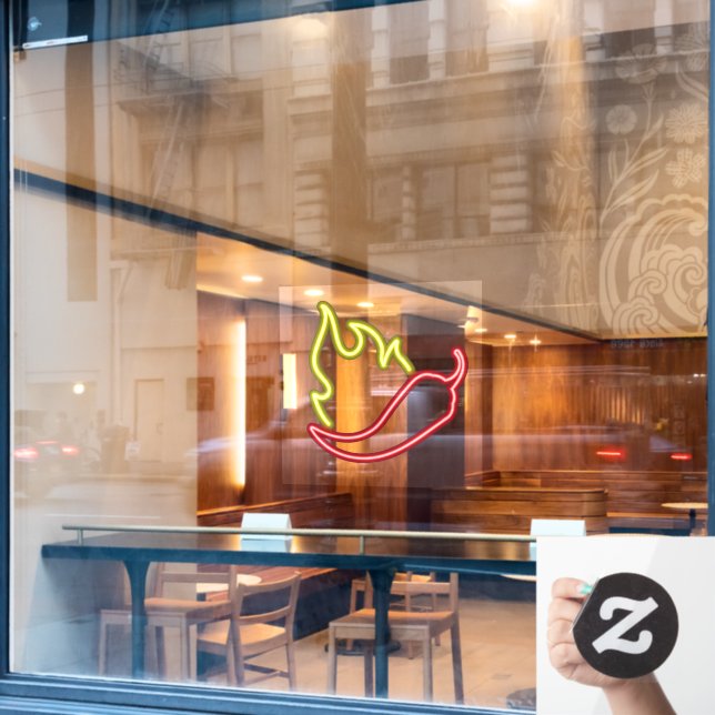 Vinilos Para Cristales Faux Neon Red Chili Pepper Yellow Flame (Ventana de cafetería)