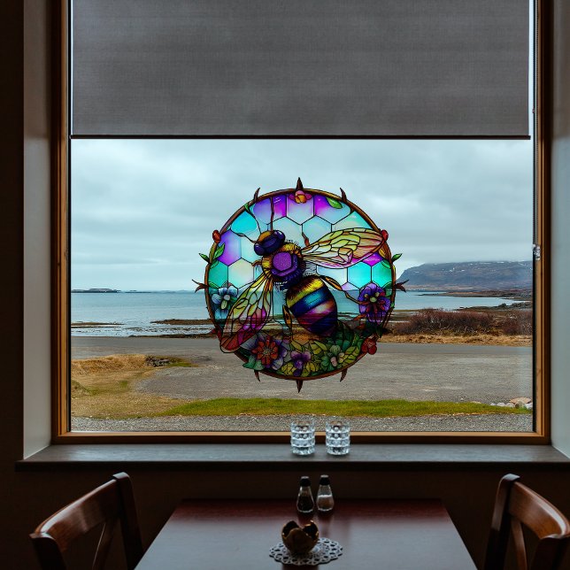 Vinilos Para Cristales Faux Seted Glass Bee Honeycomb Suncatcher (Faux Stained Glass Bee Honeycomb Suncatcher Window Cling)