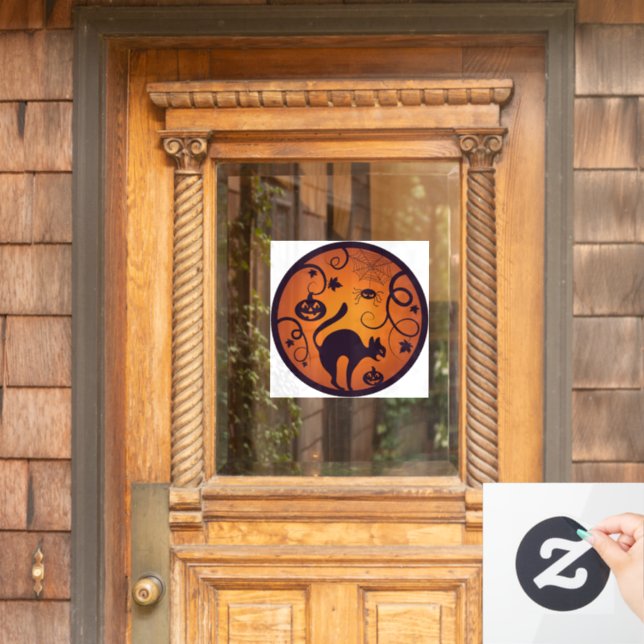 Vinilos Para Cristales Felices arañas y murciélagos de gatos negros en la (Puerta de casa)