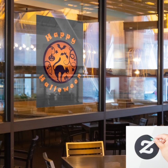 Vinilos Para Cristales Felices arañas y murciélagos de gatos negros en la (ventana del restaurante)