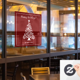 Vinilos Para Cristales Felices Fiestas Árbol de Navidad Blanco sobre Rojo