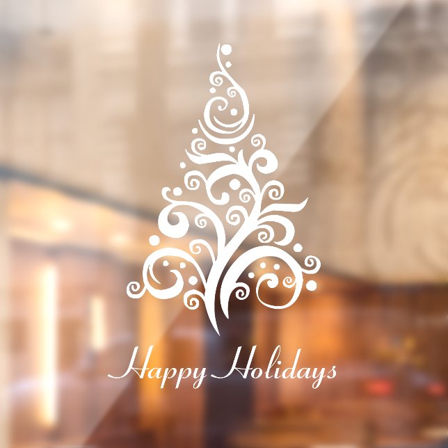 Vinilos Para Cristales Felices fiestas blanco del árbol de Navidad modern (Hoja 2)