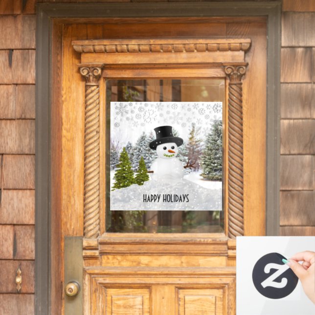 Vinilos Para Cristales Felices vacaciones de invierno / Snowman (Puerta de casa)